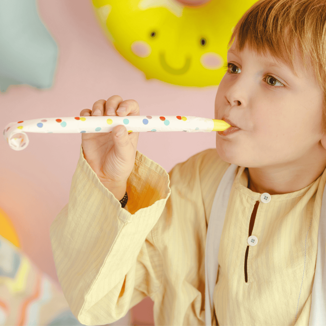 Pastel Confetti Party Blowers (Set of 6) | Polka Dot Whistles party blower Pastel Confetti Party Blowers - Set of 6