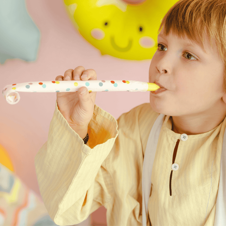 Pastel Confetti Party Blowers (Set of 6) | Polka Dot Whistles party blower Pastel Confetti Party Blowers - Set of 6