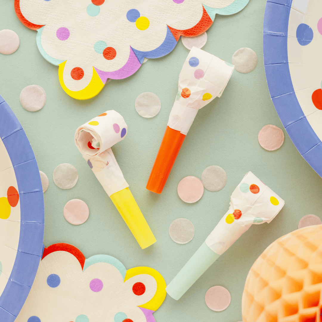 Pastel Confetti Party Blowers (Set of 6) | Polka Dot Whistles party blower Pastel Confetti Party Blowers - Set of 6