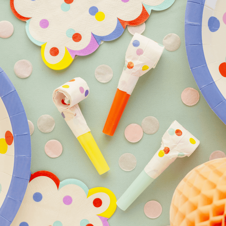 Pastel Confetti Party Blowers (Set of 6) | Polka Dot Whistles party blower Pastel Confetti Party Blowers - Set of 6