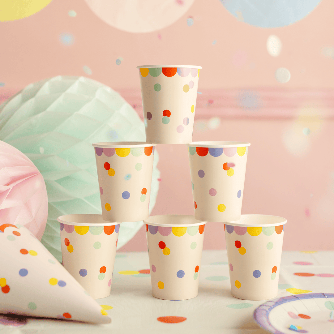 Pastel Confetti Party Cups (Set of 6) | Polka Dot Paper Cups Disposable Cups Pastel Confetti Party Cups - Set of 6