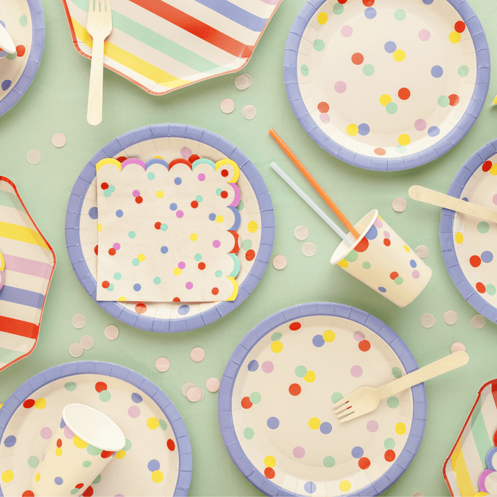 Pastel Confetti Party Plates (Set of 6) | Polka Dot Paper Plates Disposable Plates Pastel Confetti Party Plates - Set of 6