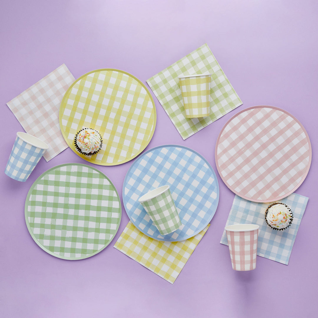 Pastel Gingham Large Party Plates x 8 Disposable Plates Pastel Gingham Large Party Plates x 8