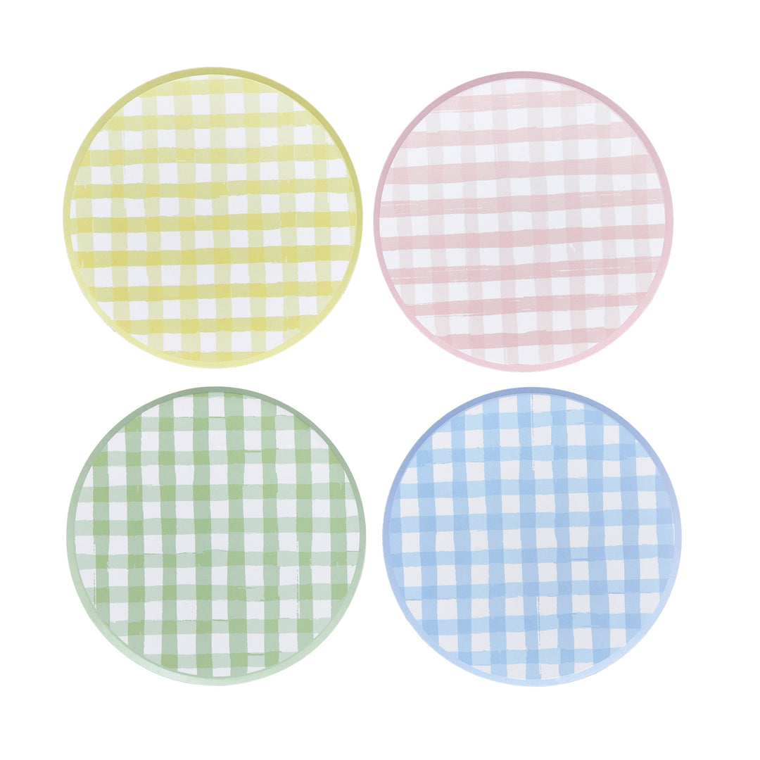 Pastel Gingham Large Party Plates x 8 Disposable Plates Pastel Gingham Large Party Plates x 8