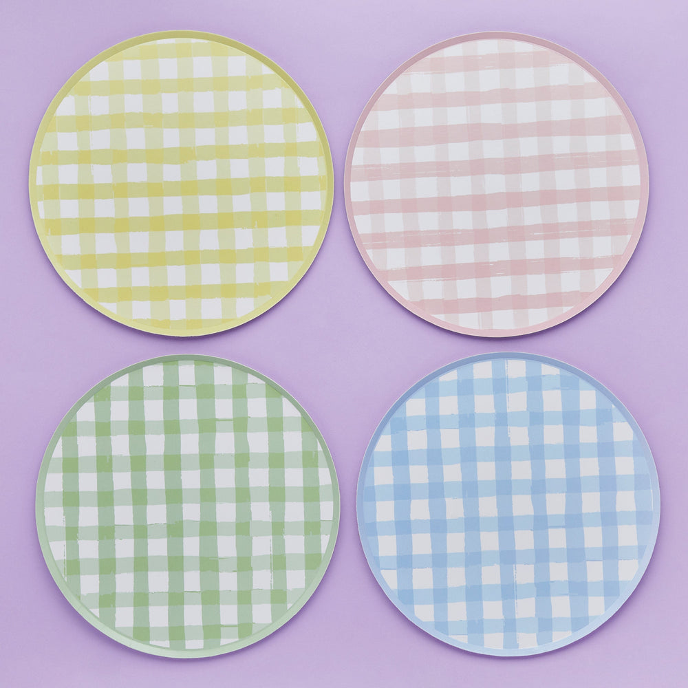 Pastel Gingham Large Party Plates x 8 Disposable Plates Pastel Gingham Large Party Plates x 8