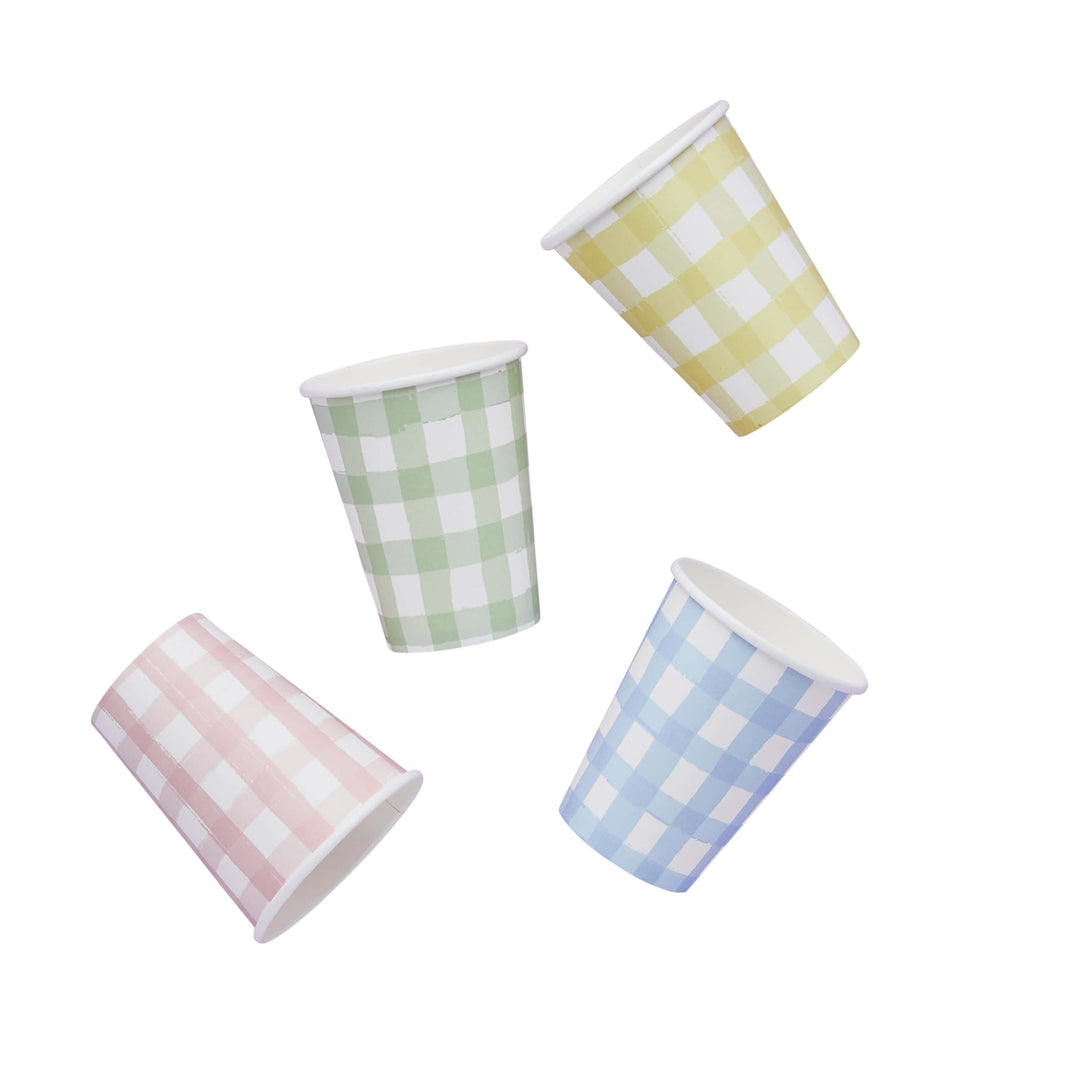 Pastel Gingham Party Cups x 8 Disposable Cups Pastel Gingham Party Cups x 8