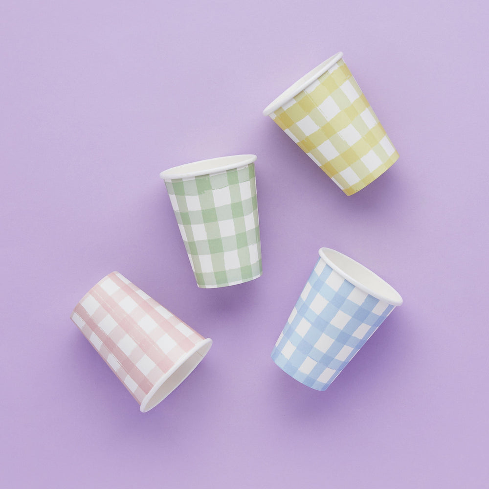 Pastel Gingham Party Cups x 8 Disposable Cups Pastel Gingham Party Cups x 8