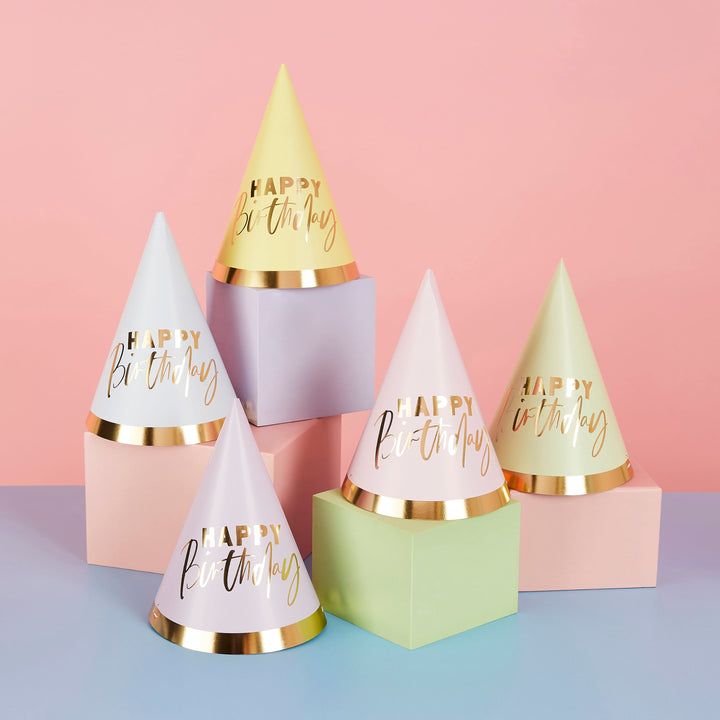Pastel Happy Birthday Party Hats x 10 | Pastel Party Supplies UK Party Hats Pastel Happy Birthday Party Hats x 10