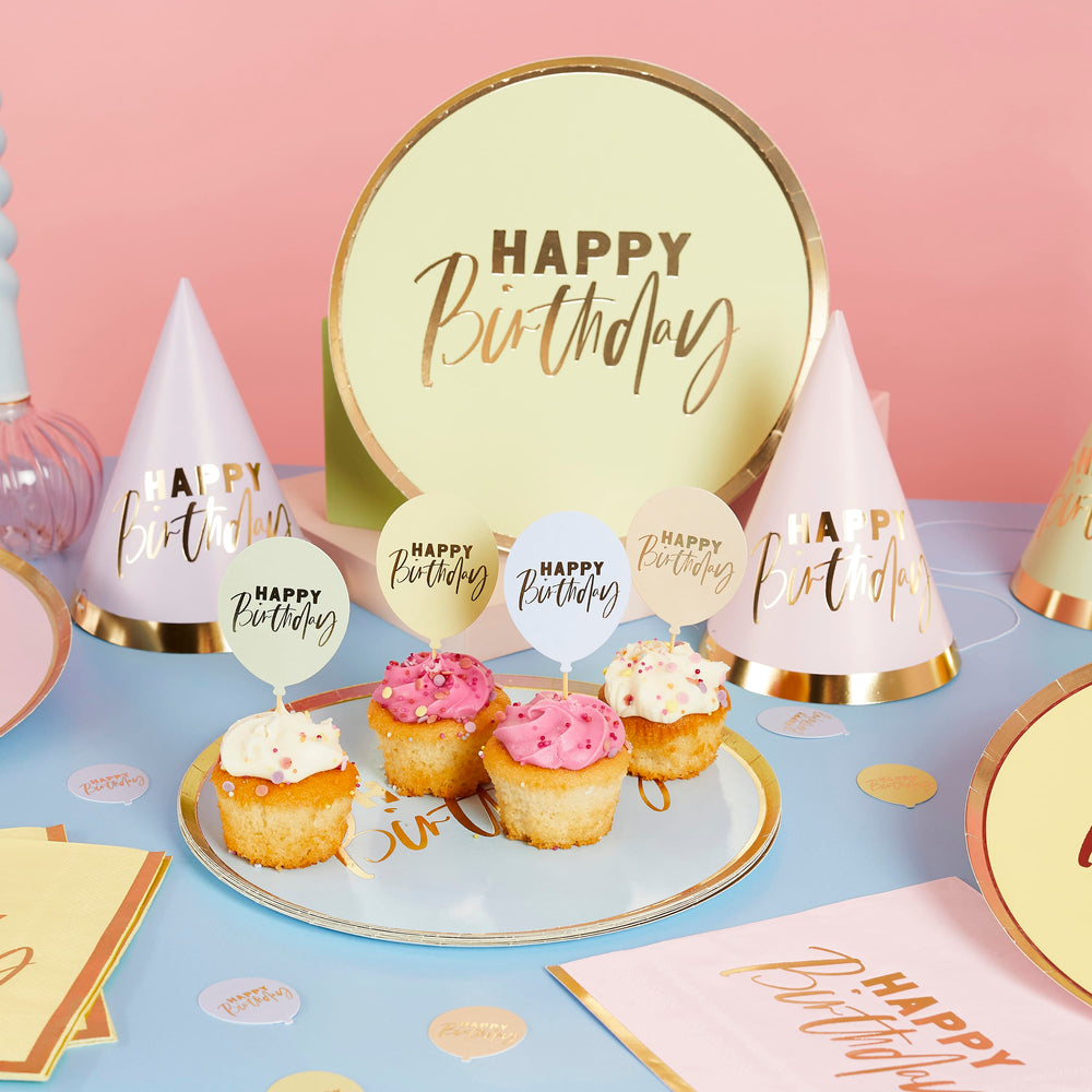 Pastel Happy Birthday Party Hats x 10 | Pastel Party Supplies UK Party Hats Pastel Happy Birthday Party Hats x 10