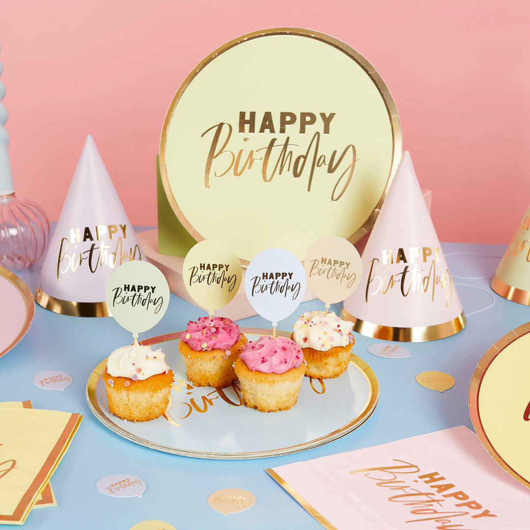 Pastel Happy Birthday Party Hats x 10 | Pastel Party Supplies UK Party Hats Pastel Happy Birthday Party Hats x 10