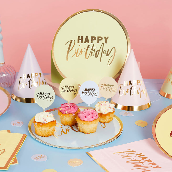 Pastel Happy Birthday Party Hats x 10 | Pastel Party Supplies UK Party Hats Pastel Happy Birthday Party Hats x 10