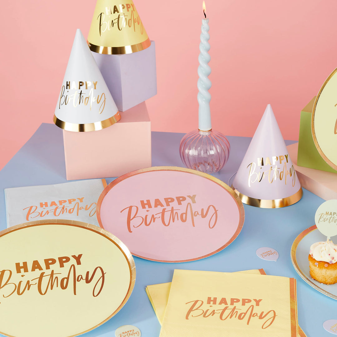 Pastel Happy Birthday Party Hats x 10 | Pastel Party Supplies UK Party Hats Pastel Happy Birthday Party Hats x 10