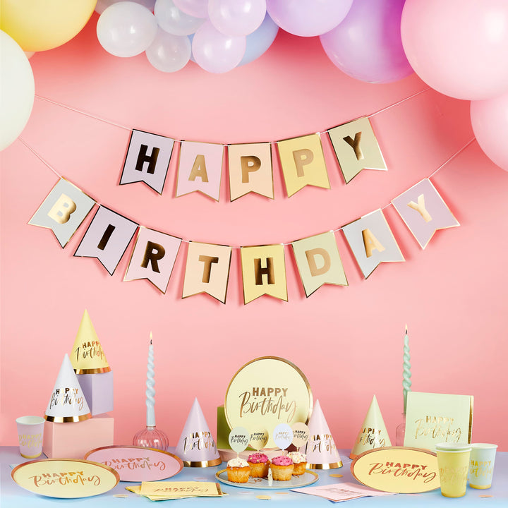 Pastel Happy Birthday Party Hats x 10 | Pastel Party Supplies UK Party Hats Pastel Happy Birthday Party Hats x 10