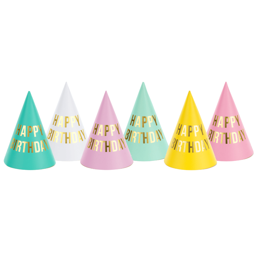 Pastel Happy Birthday Party Hats x 6 Party Hats Pastel Happy Birthday Party Hats x 6