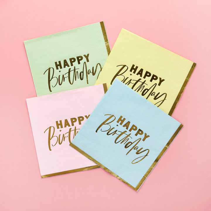 Pastel Happy Birthday Party Napkins x 16| Pastel Party Supplies UK Paper Napkins Pastel Happy Birthday Party Napkins x 16
