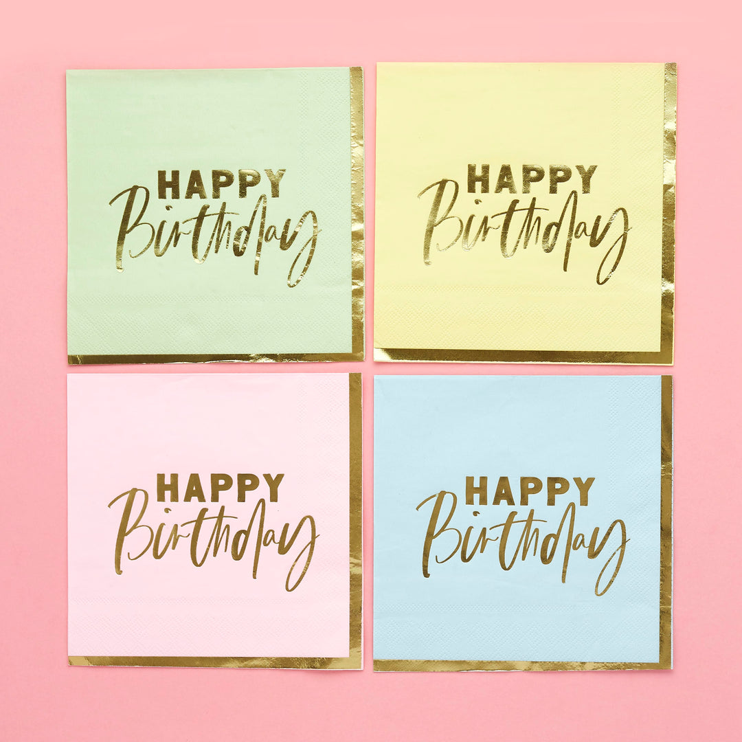 Pastel Happy Birthday Party Napkins x 16| Pastel Party Supplies UK Paper Napkins Pastel Happy Birthday Party Napkins x 16