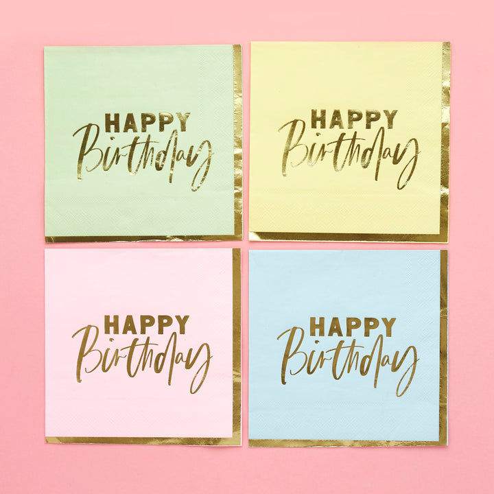 Pastel Happy Birthday Party Napkins x 16| Pastel Party Supplies UK Paper Napkins Pastel Happy Birthday Party Napkins x 16