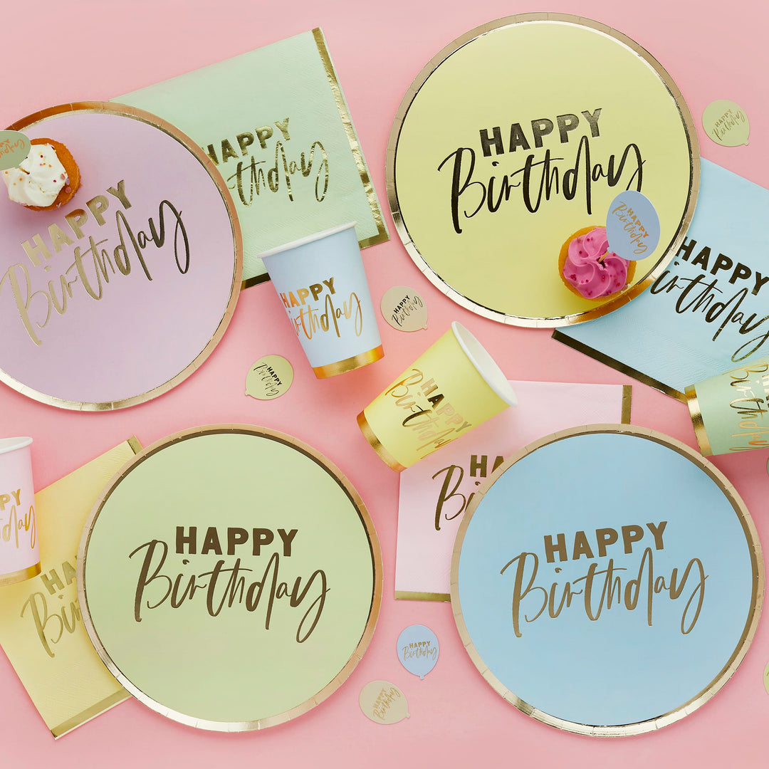 Pastel Happy Birthday Party Napkins x 16| Pastel Party Supplies UK Paper Napkins Pastel Happy Birthday Party Napkins x 16