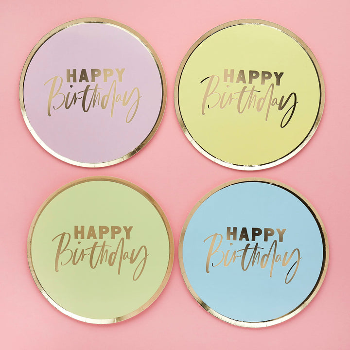 Pastel Happy Birthday Party Plates x 8 | Pastel Party Supplies UK Disposable Plates Pastel Happy Birthday Party Plates x 8