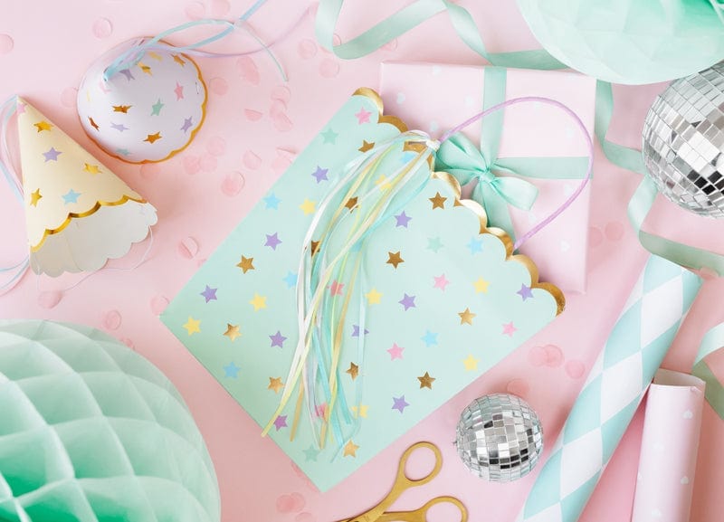 Pastel Mint Green Gift Bag Party Bag with Stars - Party Deco Party Supplies Pastel Mint Green Gift Bag with Stars