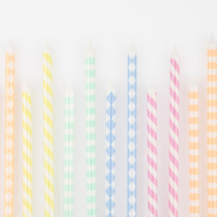 Pastel Patterned Party Candles x 16 | Meri Meri Birthday Candles Pastel Patterned Party Candles x 16