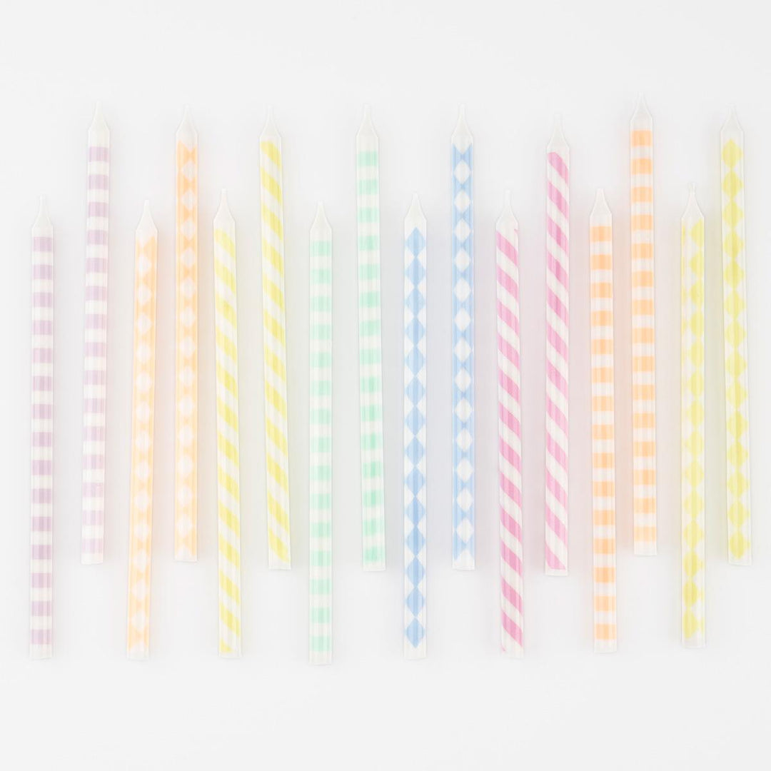 Pastel Patterned Party Candles x 16 | Meri Meri Birthday Candles Pastel Patterned Party Candles x 16