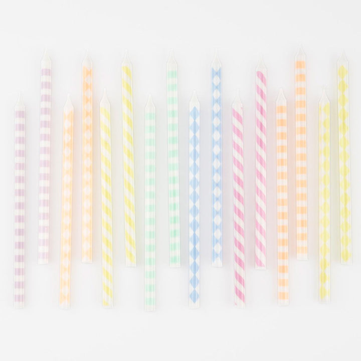 Pastel Patterned Party Candles x 16 | Meri Meri Birthday Candles Pastel Patterned Party Candles x 16