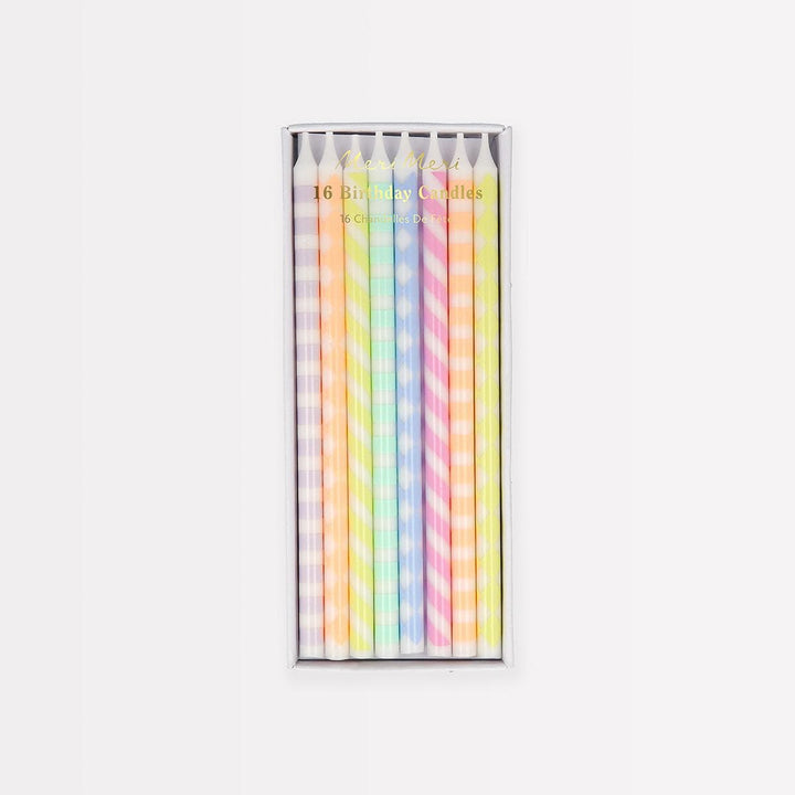 Pastel Patterned Party Candles x 16 | Meri Meri Birthday Candles Pastel Patterned Party Candles x 16