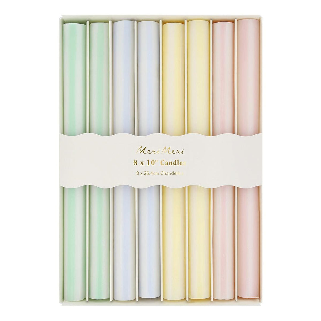 Pastel Striped Table Candles x 8 | Meri Meri Candle Pastel Striped Table Candles x 8