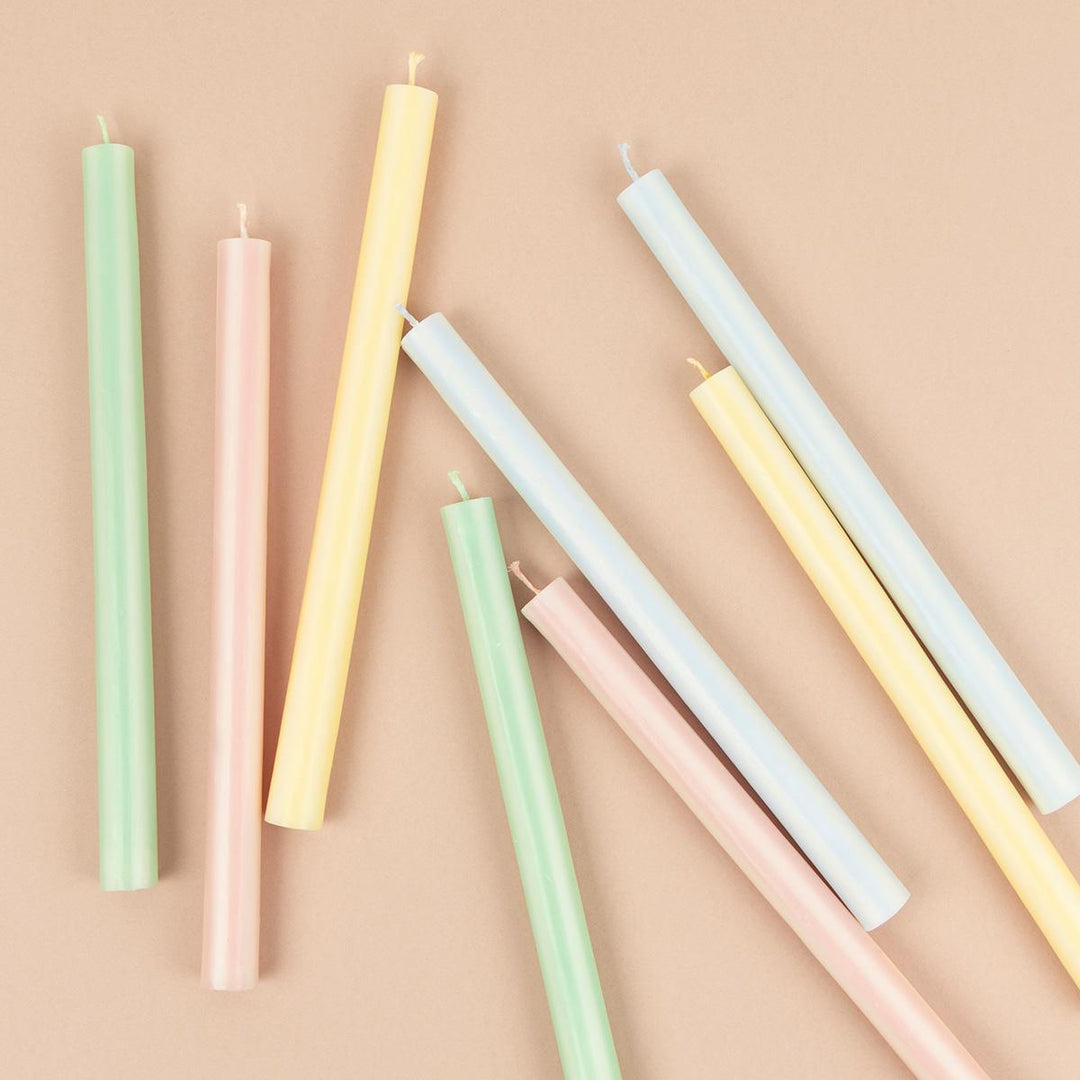 Pastel Striped Table Candles x 8 | Meri Meri Candle Pastel Striped Table Candles x 8