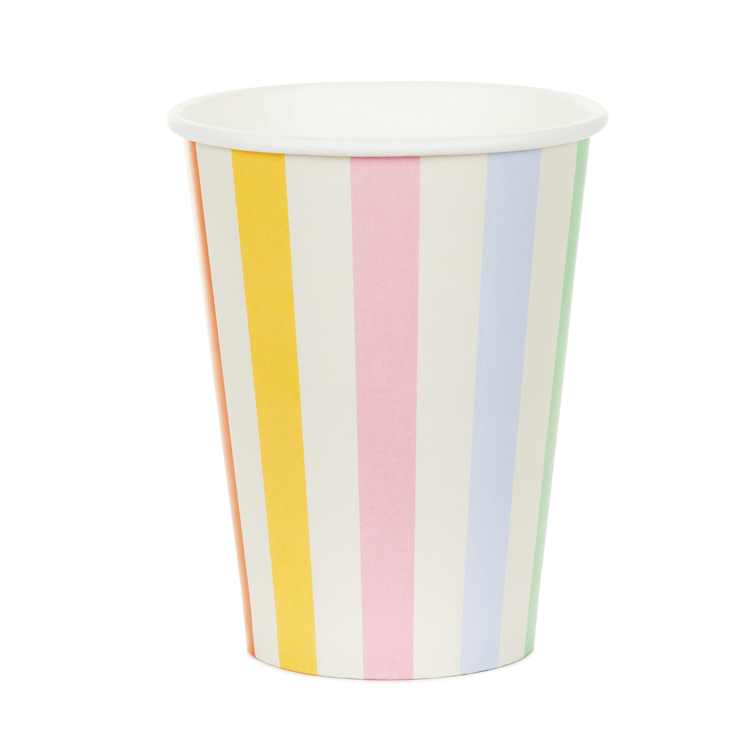Pastel Stripes Party Cups x 6 - Summer Party Supplies Disposable Cups Pastel Stripes Party Cups x 6