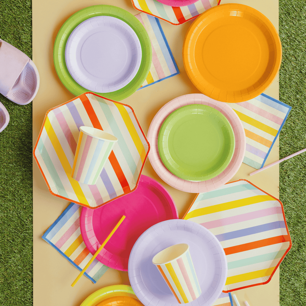 Pastel Stripes Party Plates x 6 - Summer Party Supplies Disposable Plates Pastel Stripes Party Plates x 6
