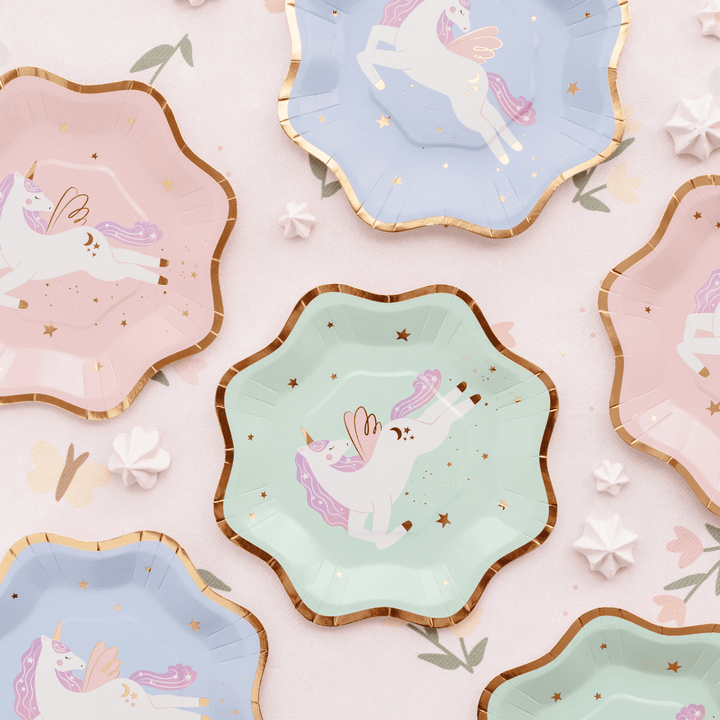 Pastel Unicorn Scallop Party Plates x 6 - Unicorn Party Supplies Disposable Plates Pastel Unicorn Scallop Party Plates x 6