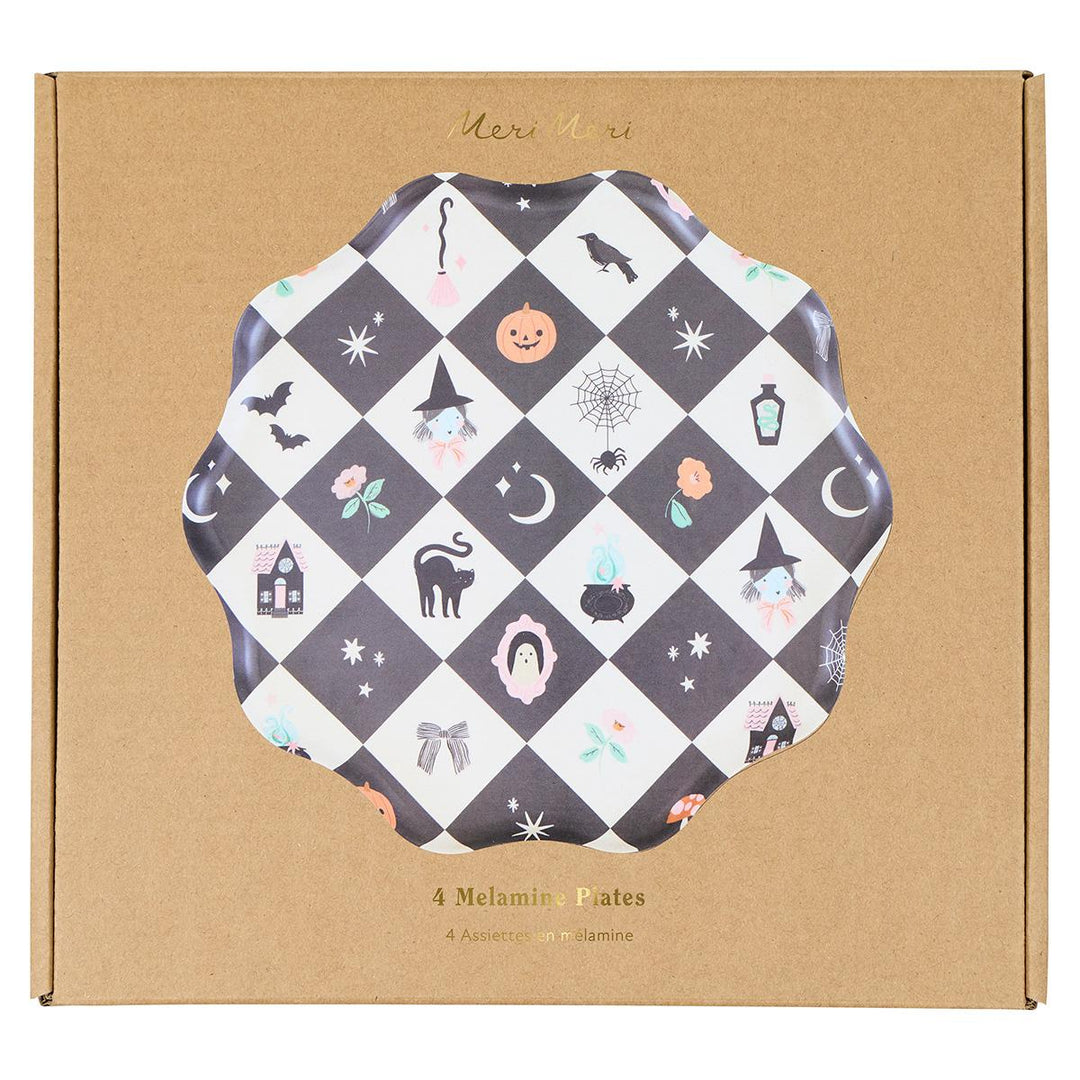 Patchwork Halloween Reusable Large Party Plates x 4 | Meri Meri party plates Patchwork Halloween Reusable Large Party Plates x 4