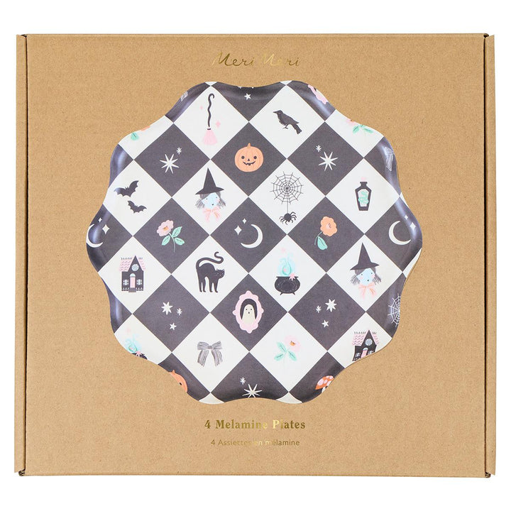 Patchwork Halloween Reusable Large Party Plates x 4 | Meri Meri party plates Patchwork Halloween Reusable Large Party Plates x 4