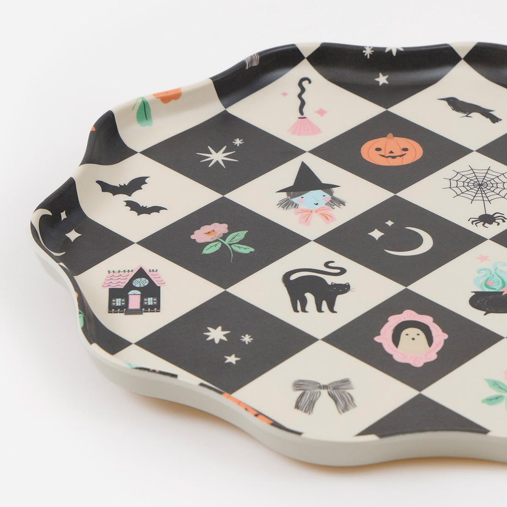 Patchwork Halloween Reusable Large Party Plates x 4 | Meri Meri party plates Patchwork Halloween Reusable Large Party Plates x 4