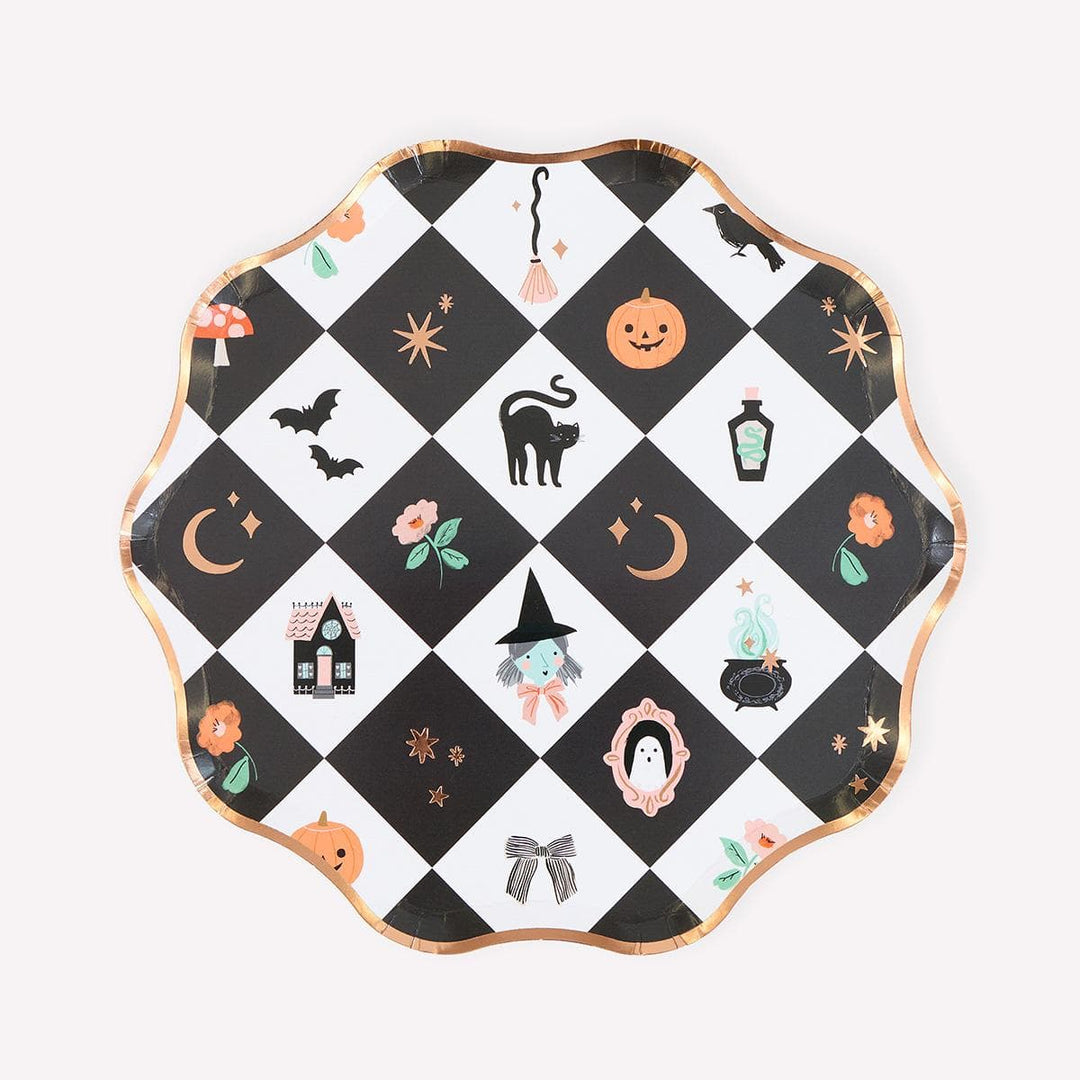 Patchwork Halloween Side Party Plates x 8 | Meri Meri party plates Patchwork Halloween Side Party Plates x 8