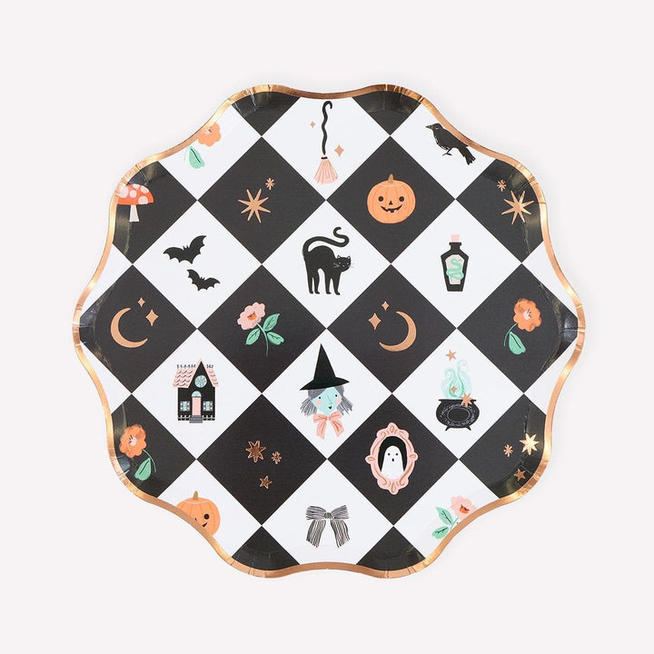 Patchwork Halloween Side Party Plates x 8 | Meri Meri party plates Patchwork Halloween Side Party Plates x 8