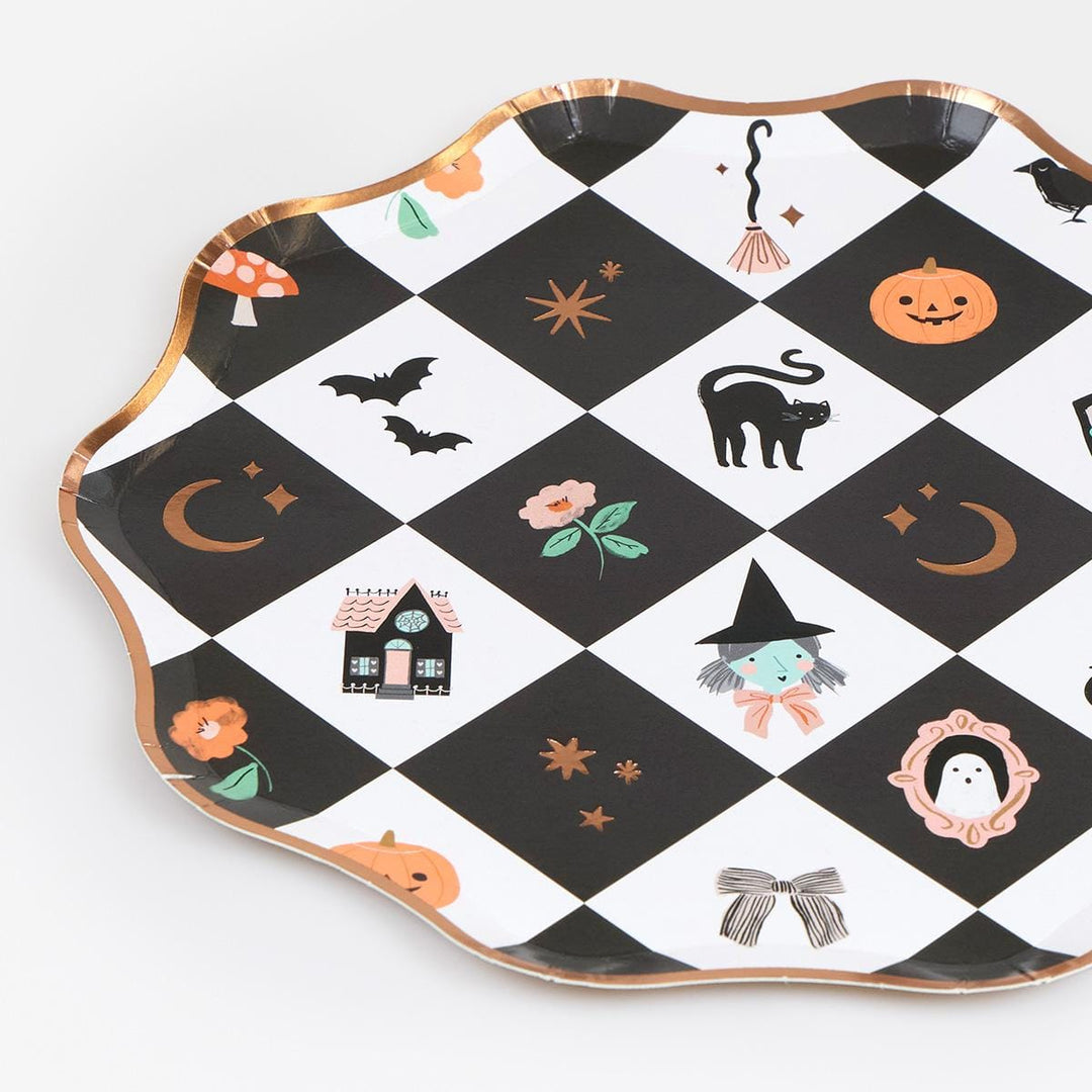 Patchwork Halloween Side Party Plates x 8 | Meri Meri party plates Patchwork Halloween Side Party Plates x 8
