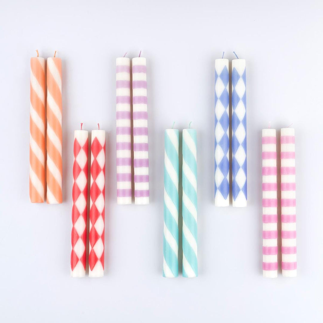 Patterned Table Candles x 12 | Meri Meri Candle Patterned Table Candles x 12