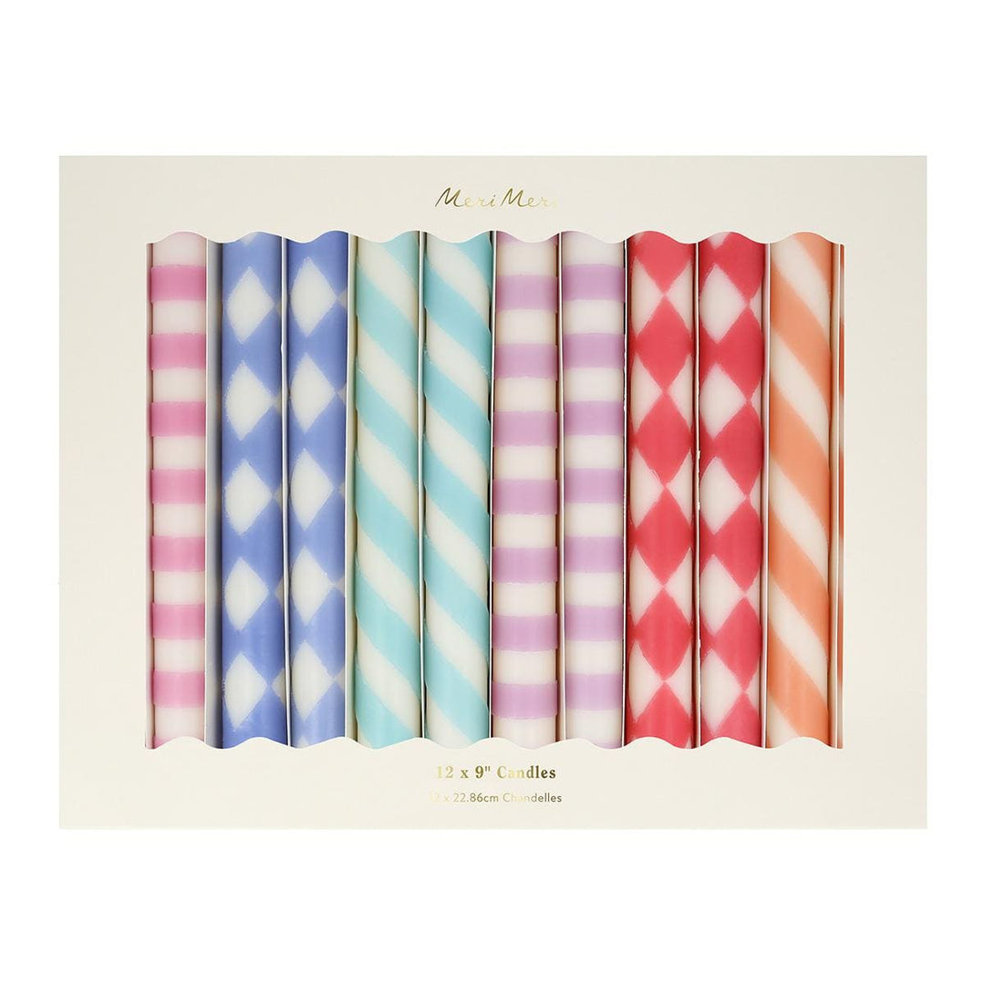 Patterned Table Candles x 12 | Meri Meri Candle Patterned Table Candles x 12