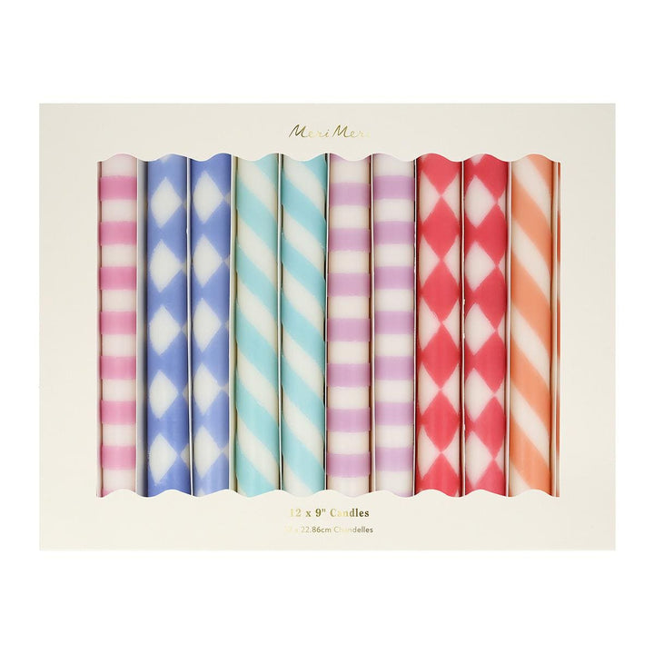 Patterned Table Candles x 12 | Meri Meri Candle Patterned Table Candles x 12