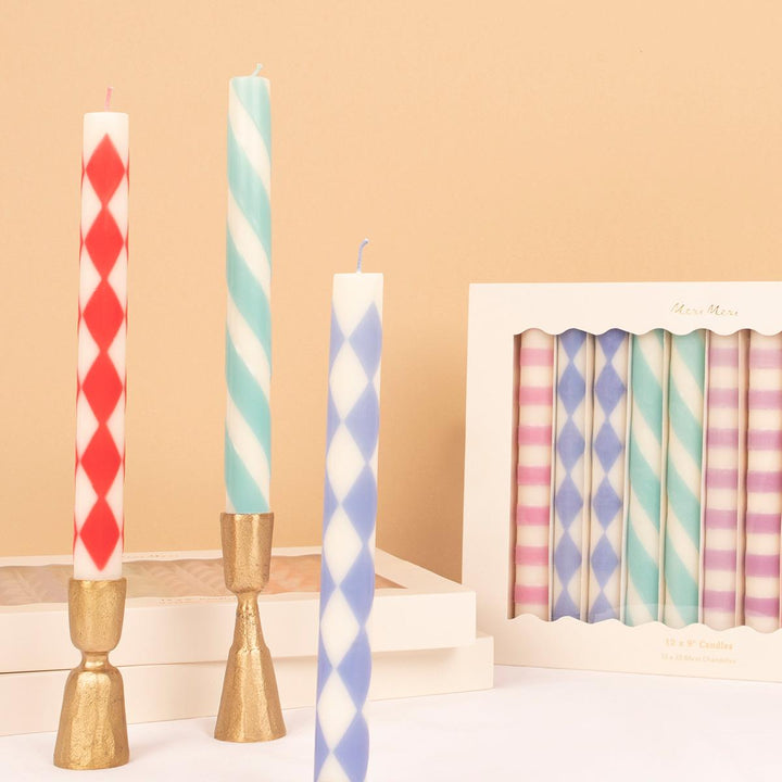 Patterned Table Candles x 12 | Meri Meri Candle Patterned Table Candles x 12