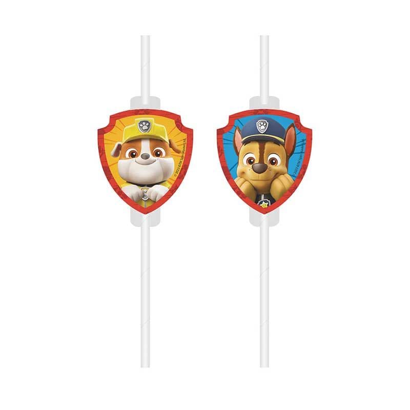 Paw Patrol Paper Straws x 4 - Rescue Heroes Medallion Drinking Straws & Stirrers Paw Patrol Paper Party Straws x 4