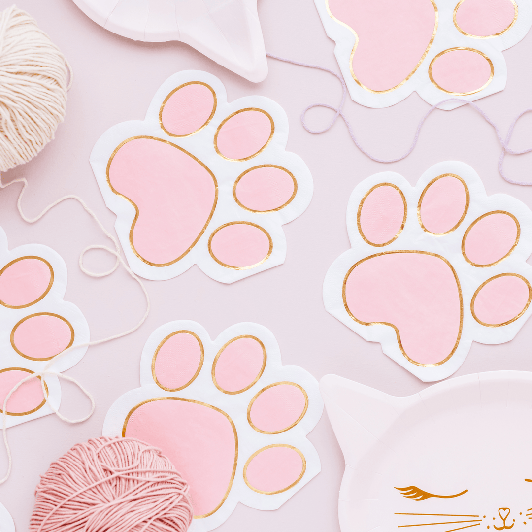 Paw Shape Party Napkins x 12 - Cat Party Supplies Paper Napkins Paw Shape Party Napkins x 12