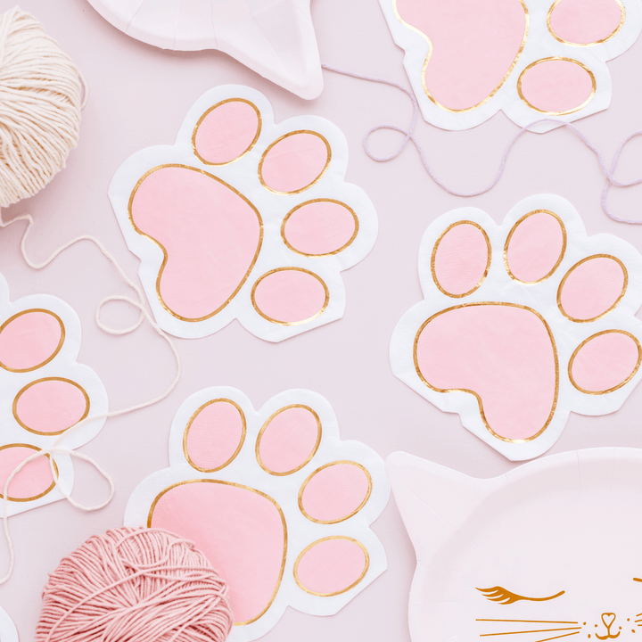 Paw Shape Party Napkins x 12 - Cat Party Supplies Paper Napkins Paw Shape Party Napkins x 12
