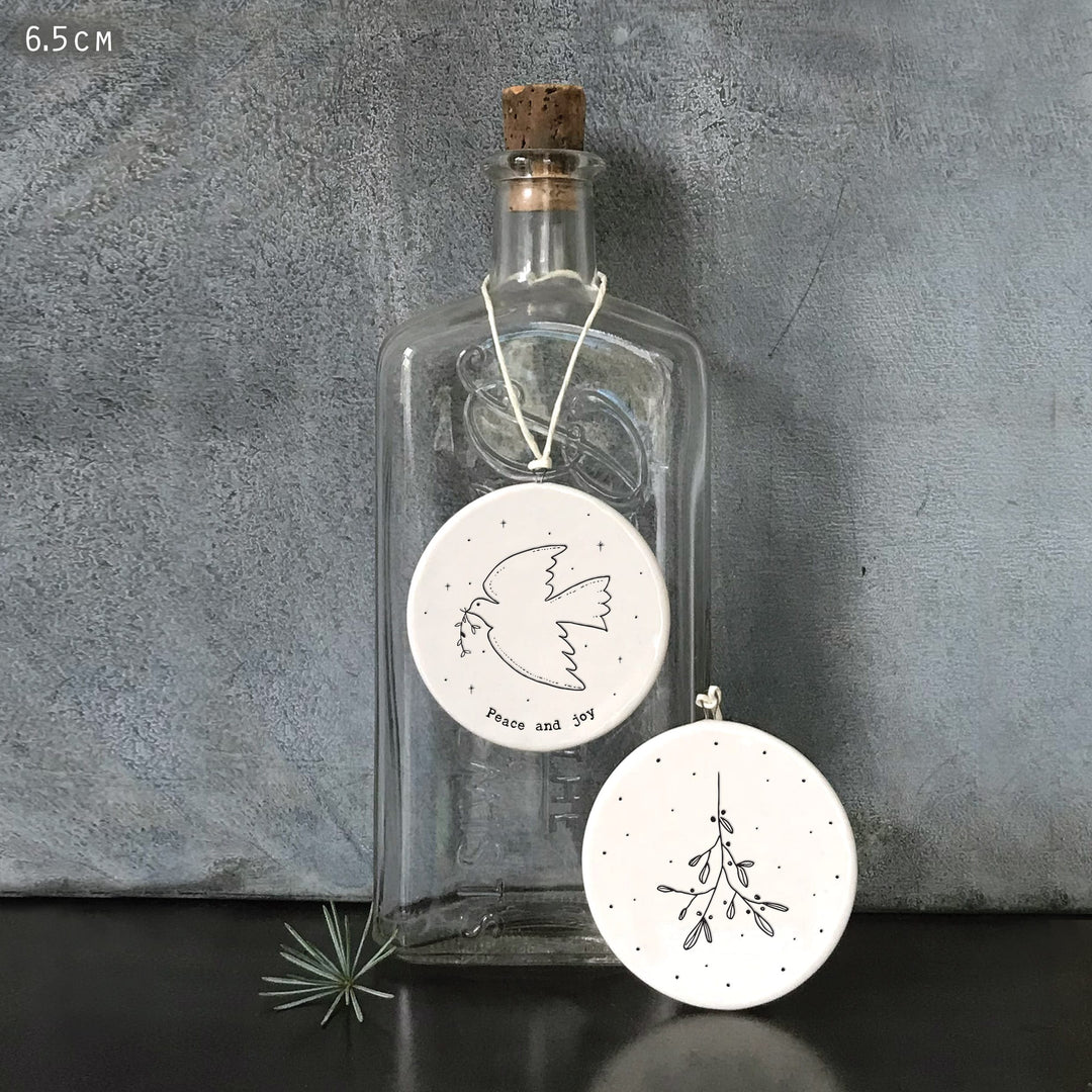 Peace &amp; Joy Porcelain Flat Bauble | East of India Bauble East of India Porcelain Flat Bauble - Peace &amp; Joy