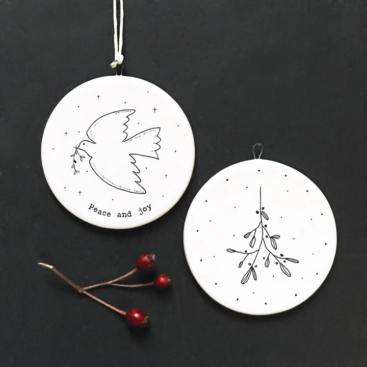 Peace &amp; Joy Porcelain Flat Bauble | East of India Bauble East of India Porcelain Flat Bauble - Peace &amp; Joy