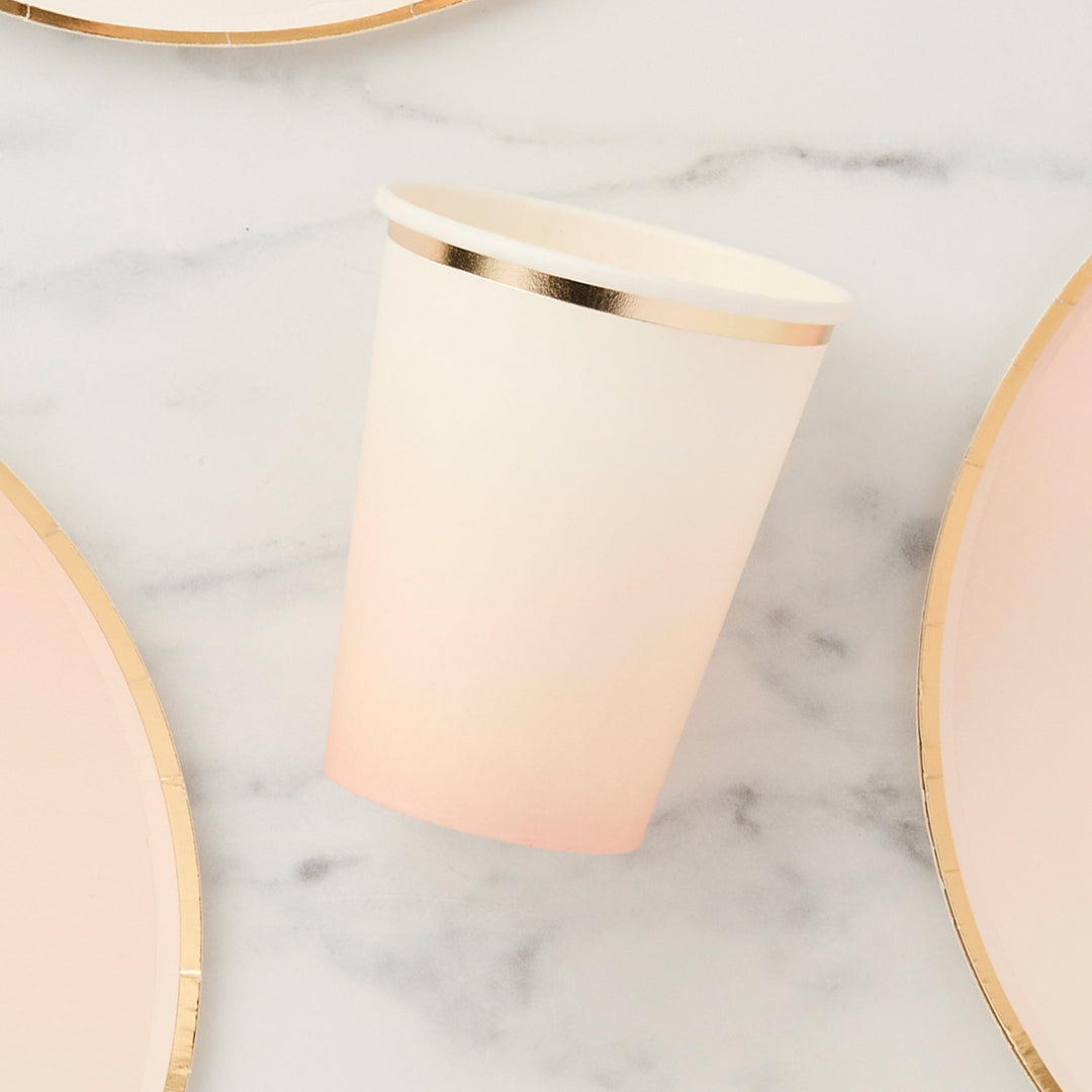 Peach & Gold Ombre Paper Party Cups x 8 - Peach Party Supplies Disposable Cups Peach & Gold Ombre Party Cups x 8