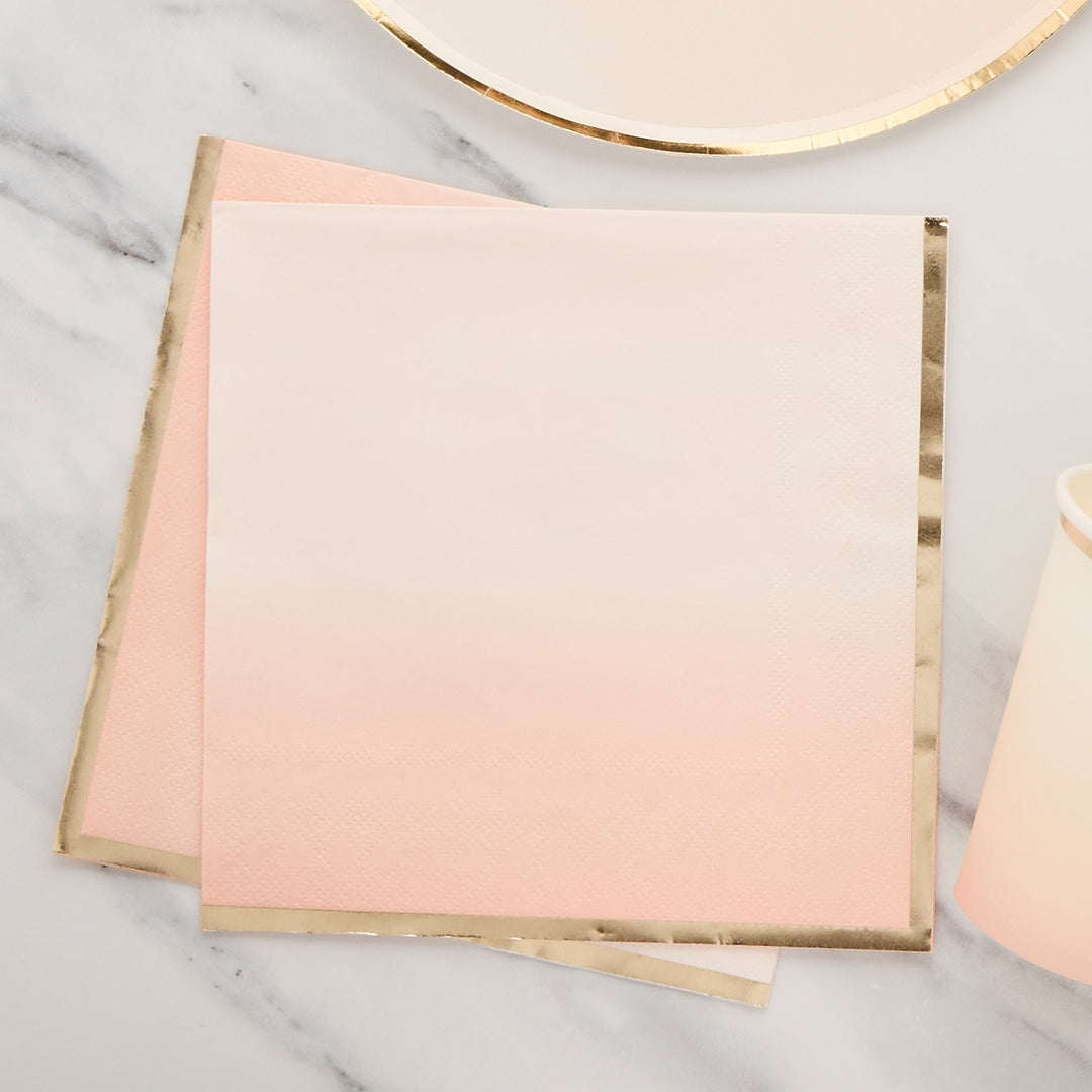 Peach & Gold Ombre Paper Party Napkins x 8 - Peach Party Supplies Disposable Cups Peach & Gold Ombre Party Napkins x 16